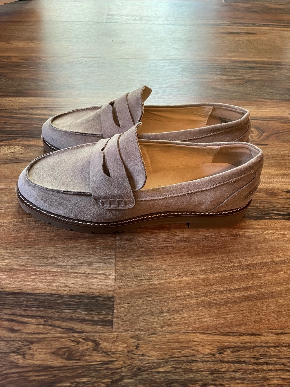 Anne Klein Taupe Suede Slip-On Penny Loafers